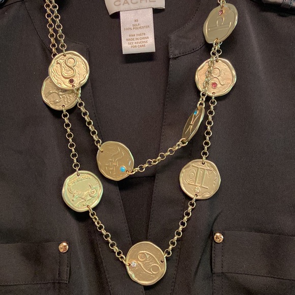 Linea by Louis Dell 'Olio Zodiac Medallion Reversible Goldtone Necklace w Stones - Picture 3 of 13